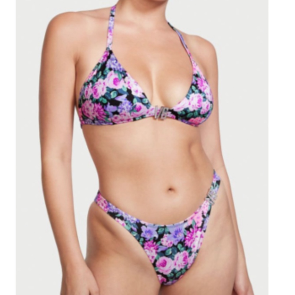NWT VICTORIA'S SECRET VS Shine Halter Bikini Swim Top/Brazilian Bottom Floral